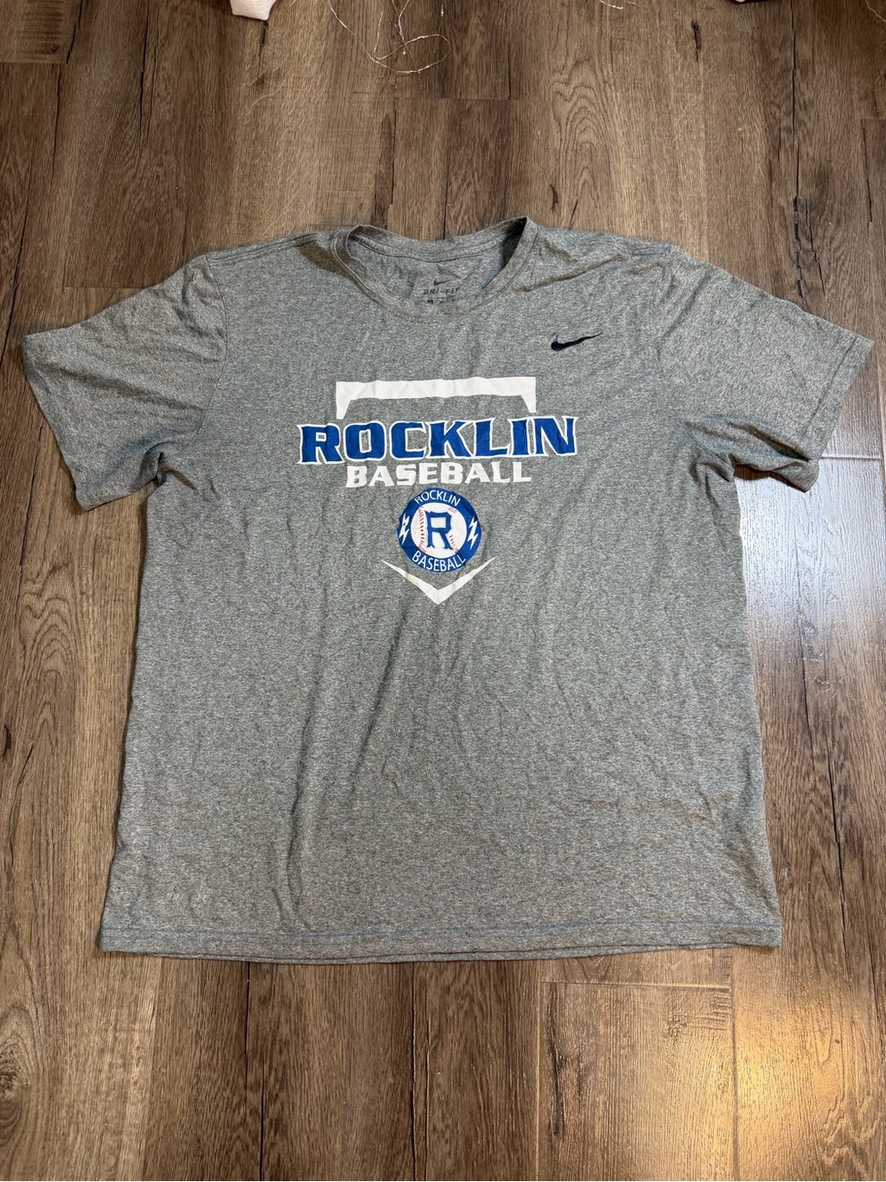 Nike Gray Rocklin Baseball Short Sleeve Tee with Blue Logo